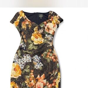 Adrianna Papell Black Floral Midi Dress